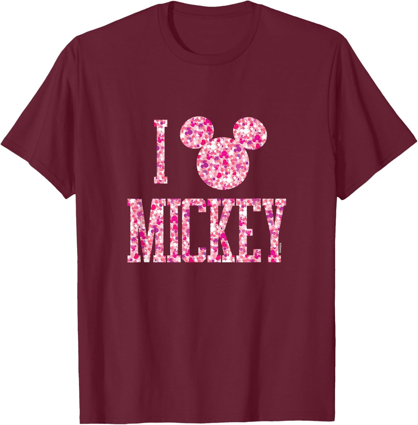 Mickey Mouse - I Love Mickey Sparkle Pattern T-Shirt - T-Shirt | Maroon