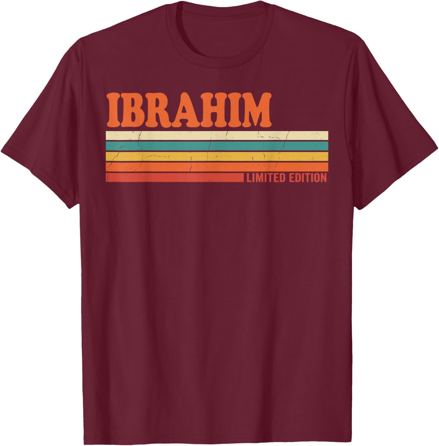 Ibrahim Retro Personalized First Name Vintage Stripes T-Shirt - T-Shirt | Maroon