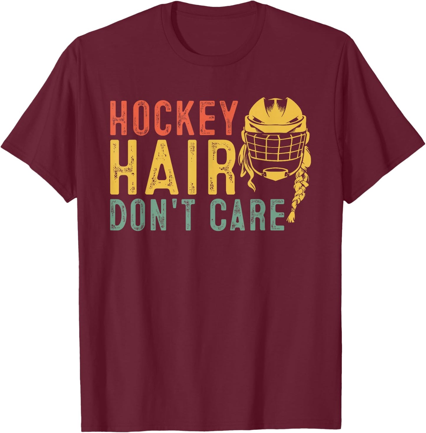Retro 80s 90s Hockey Hair Don't Care shirt Funny Hockey T-Shirt - T-Shirt | Maroon