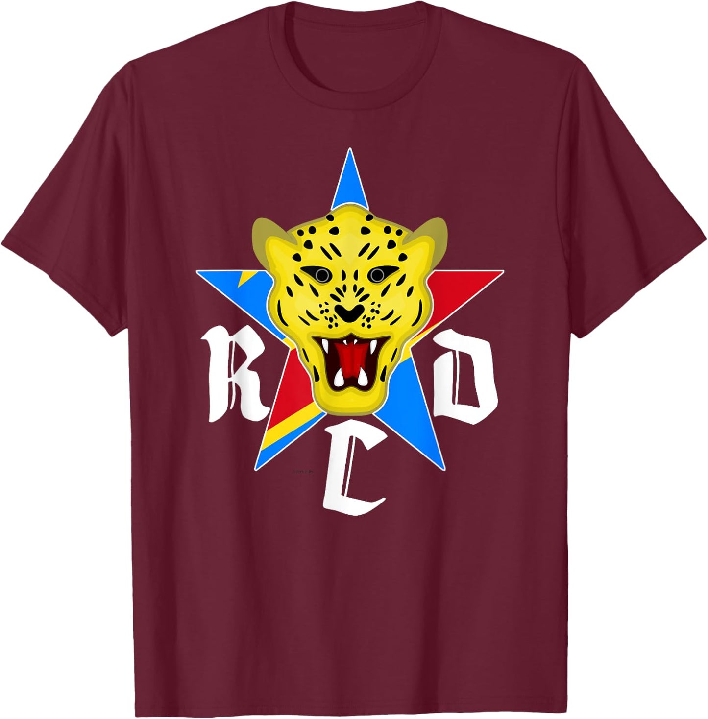 Love DRC RDC Congo With Congo Flag Leopard Head Emblem T-Shirt - T-Shirt | Maroon