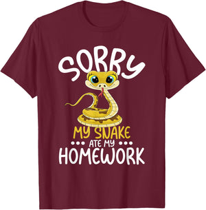 Sorry My Snake Ate My Homework - Snakes Reptile Lover School T-Shirt - T-Shirt | Maroon