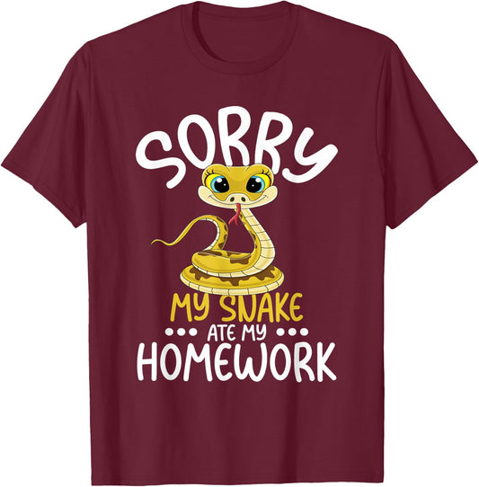 Sorry My Snake Ate My Homework - Snakes Reptile Lover School T-Shirt - T-Shirt | Maroon