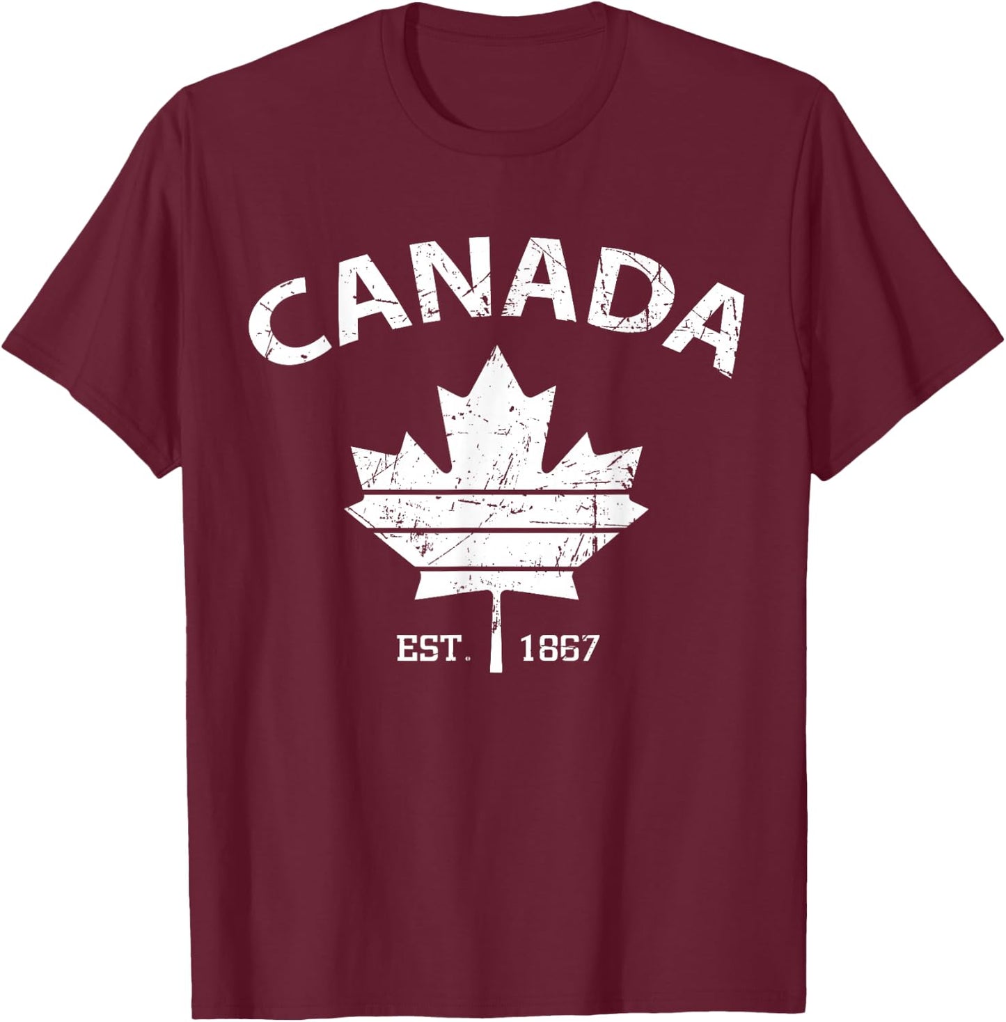 Canada Est 1867 Maple Leaf Flag Patriotic Canadian Men Women T-Shirt - T-Shirt | Maroon