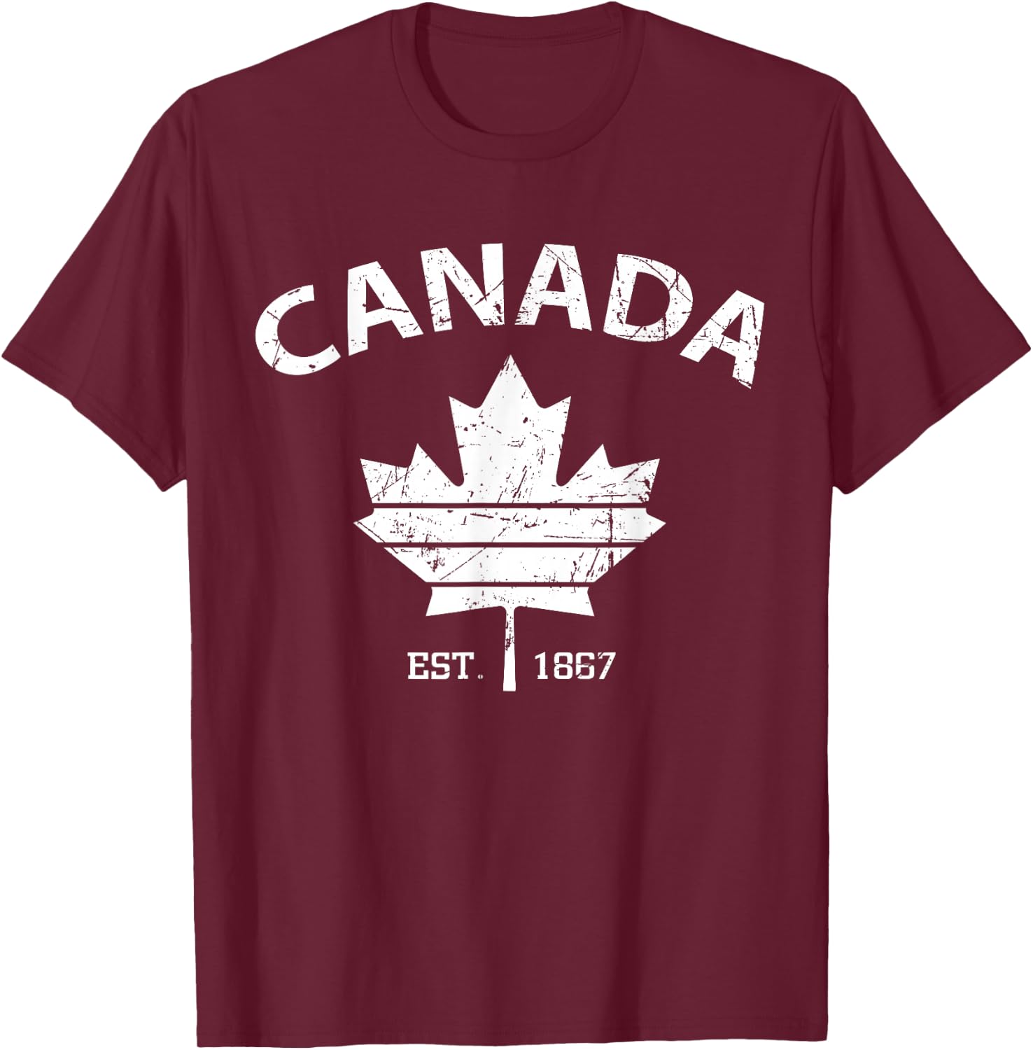 Canada Est 1867 Maple Leaf Flag Patriotic Canadian Men Women T-Shirt - T-Shirt | Maroon