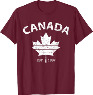 Canada Est 1867 Maple Leaf Flag Patriotic Canadian Men Women T-Shirt - T-Shirt | Maroon
