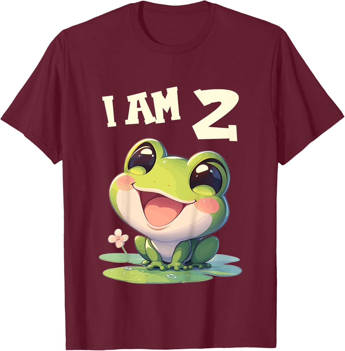 Kids 2 Years old 2 birthday Frogs Boy Girl Frog T-Shirt - T-Shirt | Maroon