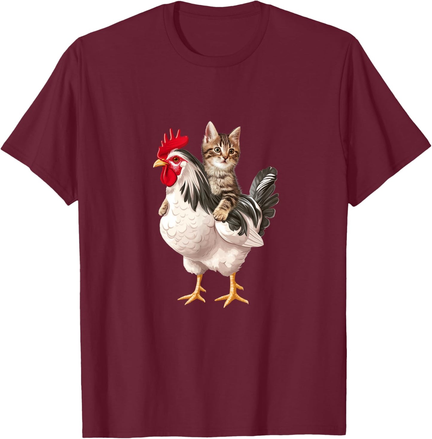Cat Riding Chicken Funny Chicken Lover T-Shirt - T-Shirt | Maroon