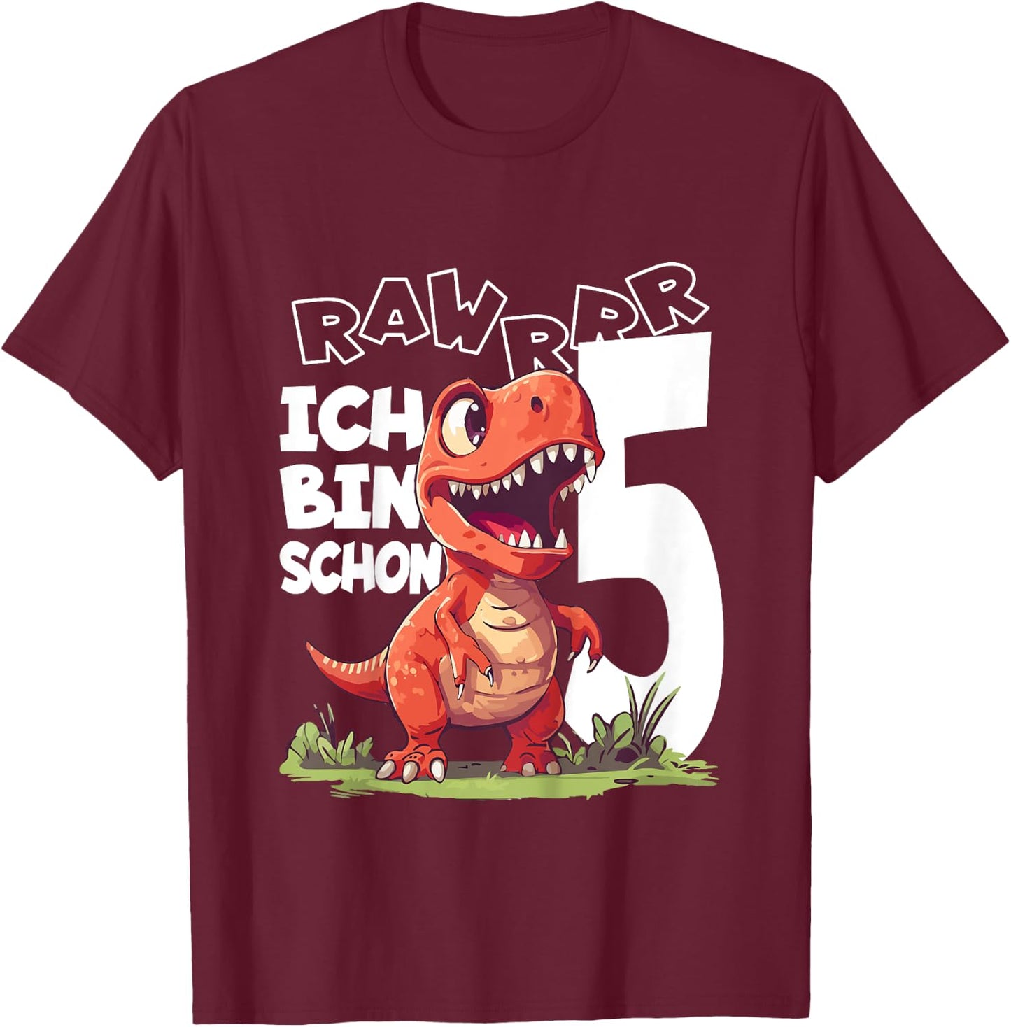 Kinder Ich bin schon 5 Jahre alt, T-Rex 5. Geburtstag Dino T-Shirt - T-Shirt | Maroon