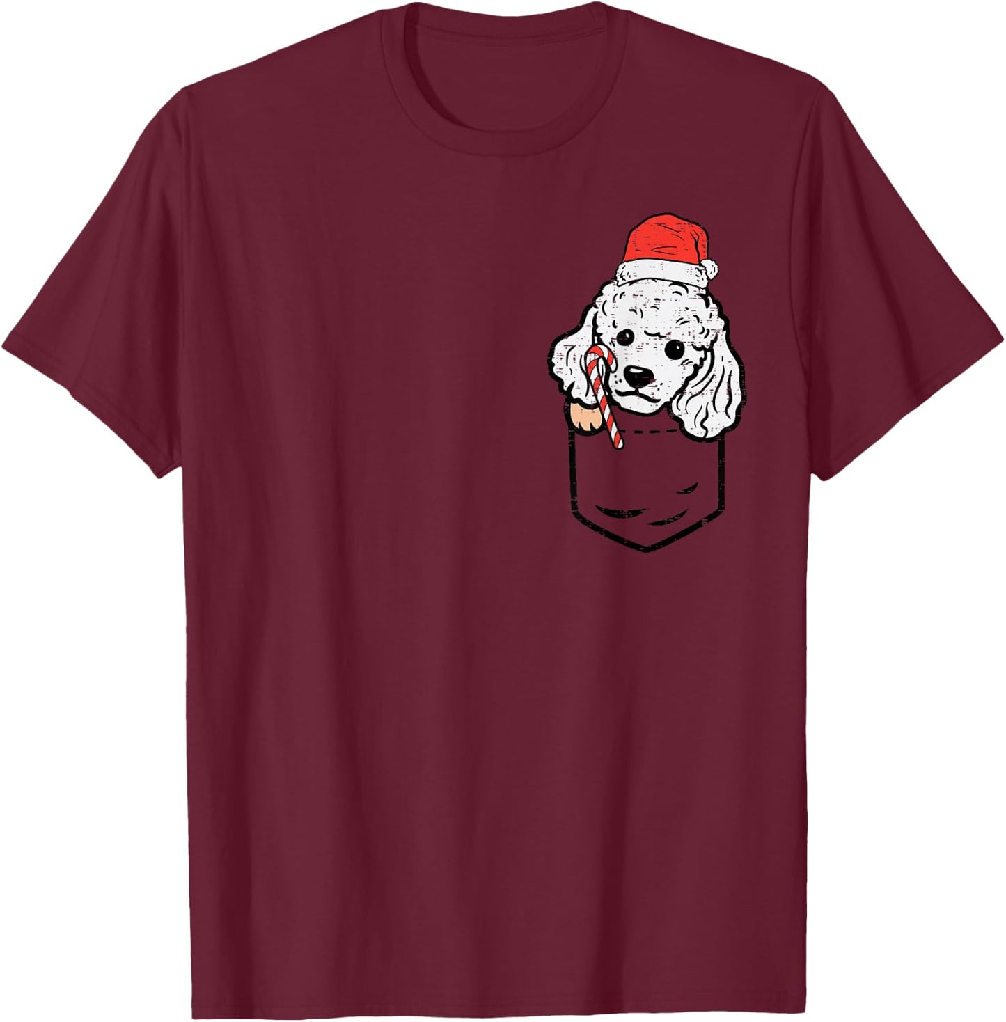 Pocket Poodle Santa Dog Christmas Xmas Men Women T-Shirt - T-Shirt | Maroon