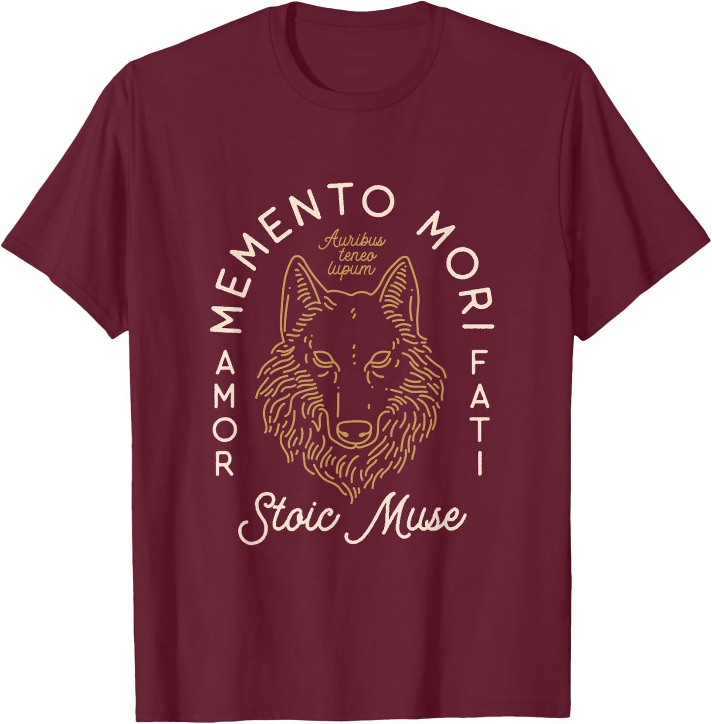 Stoic Quote | Amor Fati | Wolf Graphic T-Shirt - T-Shirt | Maroon