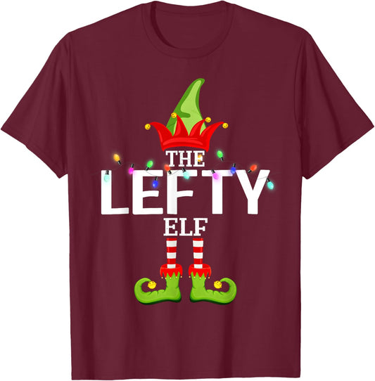 The Lefty Elf Christmas Matching Pajamas T-Shirt - T-Shirt | Maroon