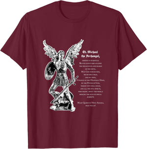 Prayer To St. Michael The Archangel Print Christian T-Shirt - T-Shirt | Maroon