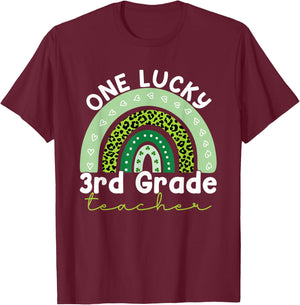 One Lucky Teacher Rainbow St Patricks Day 3rd Grade Teacher T-Shirt - T-Shirt | Maroon