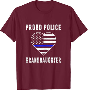 Proud Police Granddaughter Thin Blue Line Family Matching T-Shirt - T-Shirt | Maroon