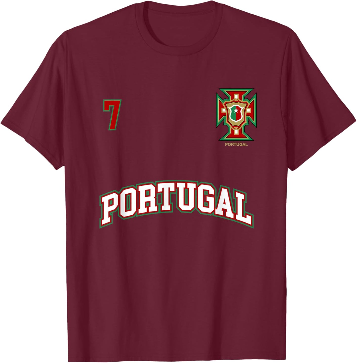Portugal Shirt Number 7 (+Back) Soccer Team Sports Flag T-Shirt - T-Shirt | Maroon