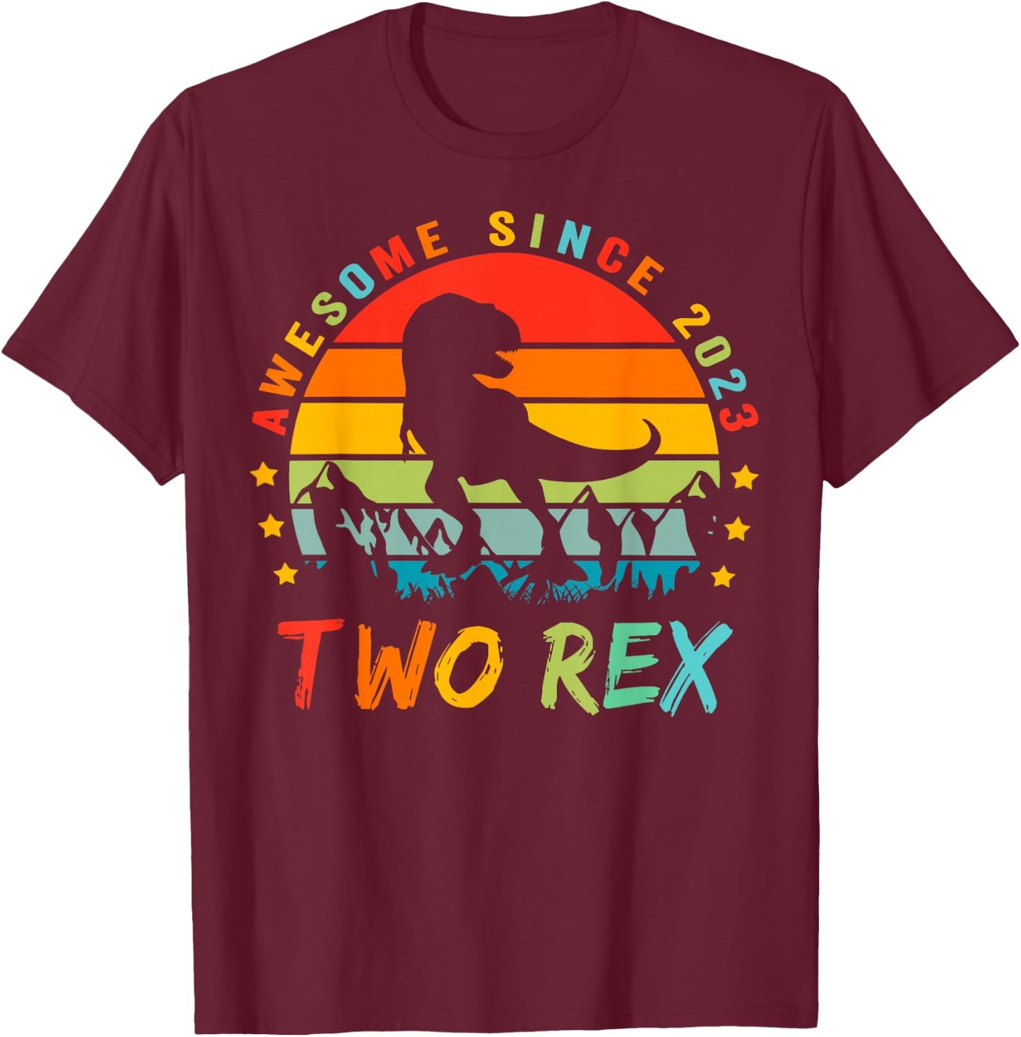 Two Rex 2nd Birthday Gift Second Dinosaur 2 Year Old T-Shirt - T-Shirt | Maroon
