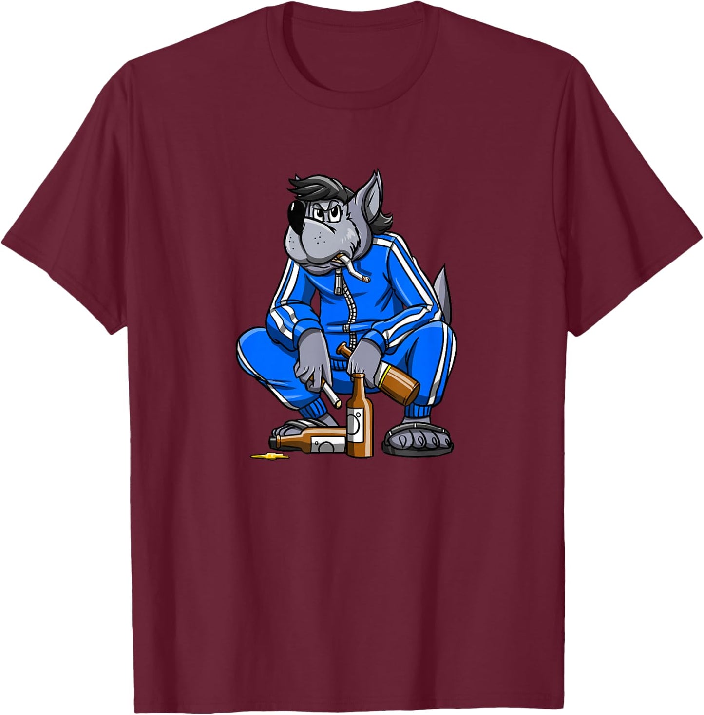 Russische Kleidung - Russischer Gopnik, Russenhocke, Nu Pogodi Wolf - - Schwarz - S - Kurzarm - Klassische Passform - 100% Baumwolle - Sommer - Erwachsene T-Shirt - T-Shirt | Maroon