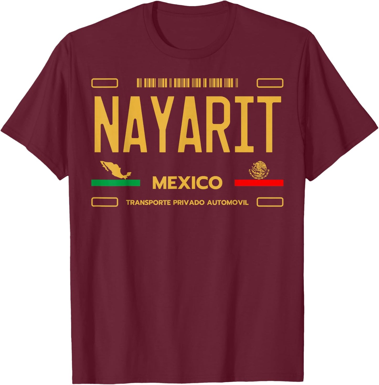 Nayarit License Plate Aesthetic, Nayarit T-Shirt - T-Shirt | Maroon