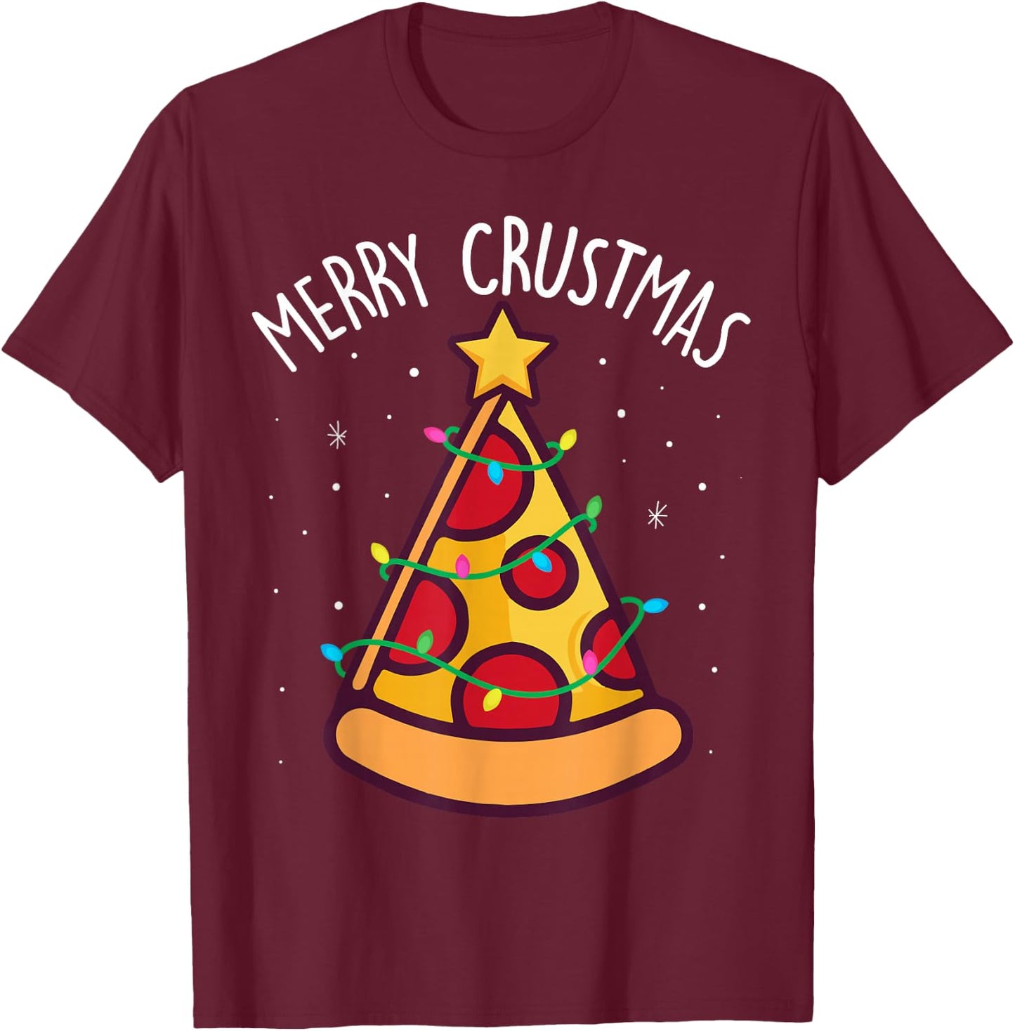 Funny Merry Crustmas Pizza Christmas Tree Kids Toddler Sleep T-Shirt - T-Shirt | Maroon