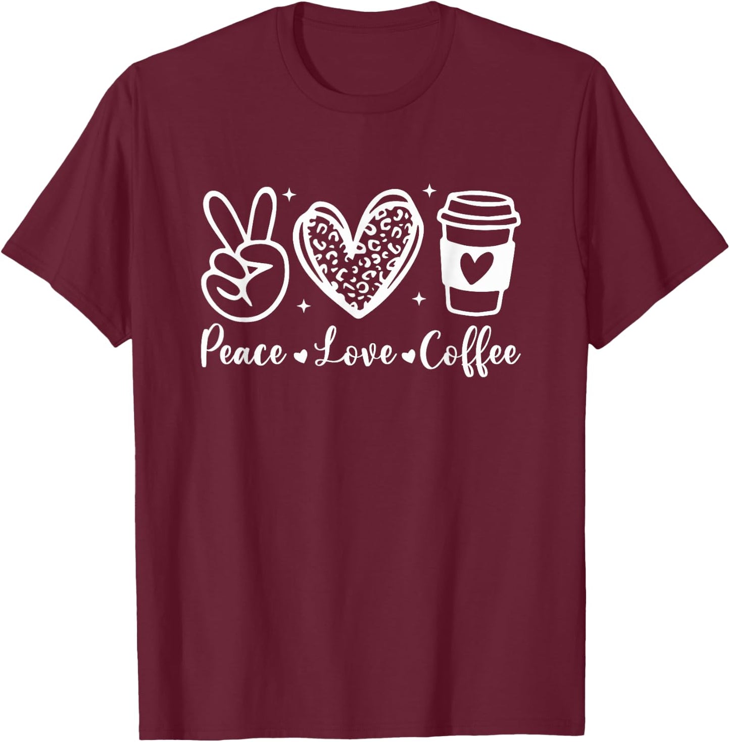 Leopard Peace Love Coffee Lovers Hippie T-Shirt - T-Shirt | Maroon
