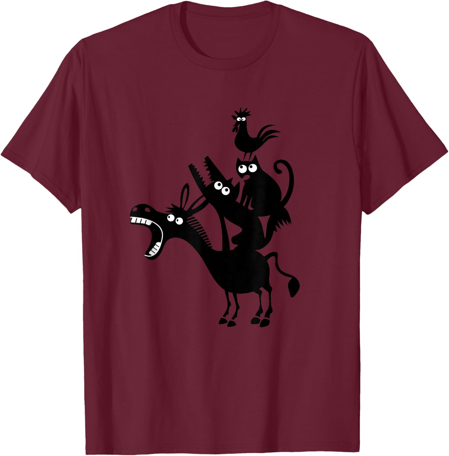 Cool Town Musicians of Bremen Illustration Graphic Designs T-Shirt - T-Shirt | Maroon