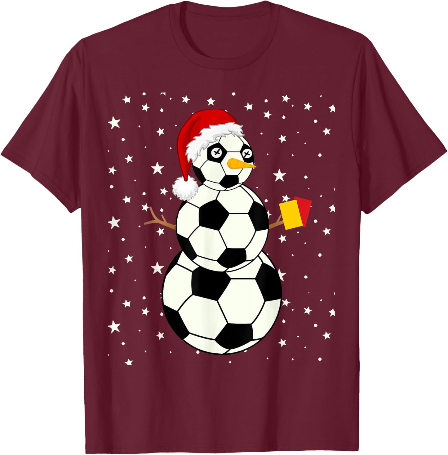 Snowman Soccer Referee Red Yellow Cards Funny Sport T-Shirt - T-Shirt | Maroon