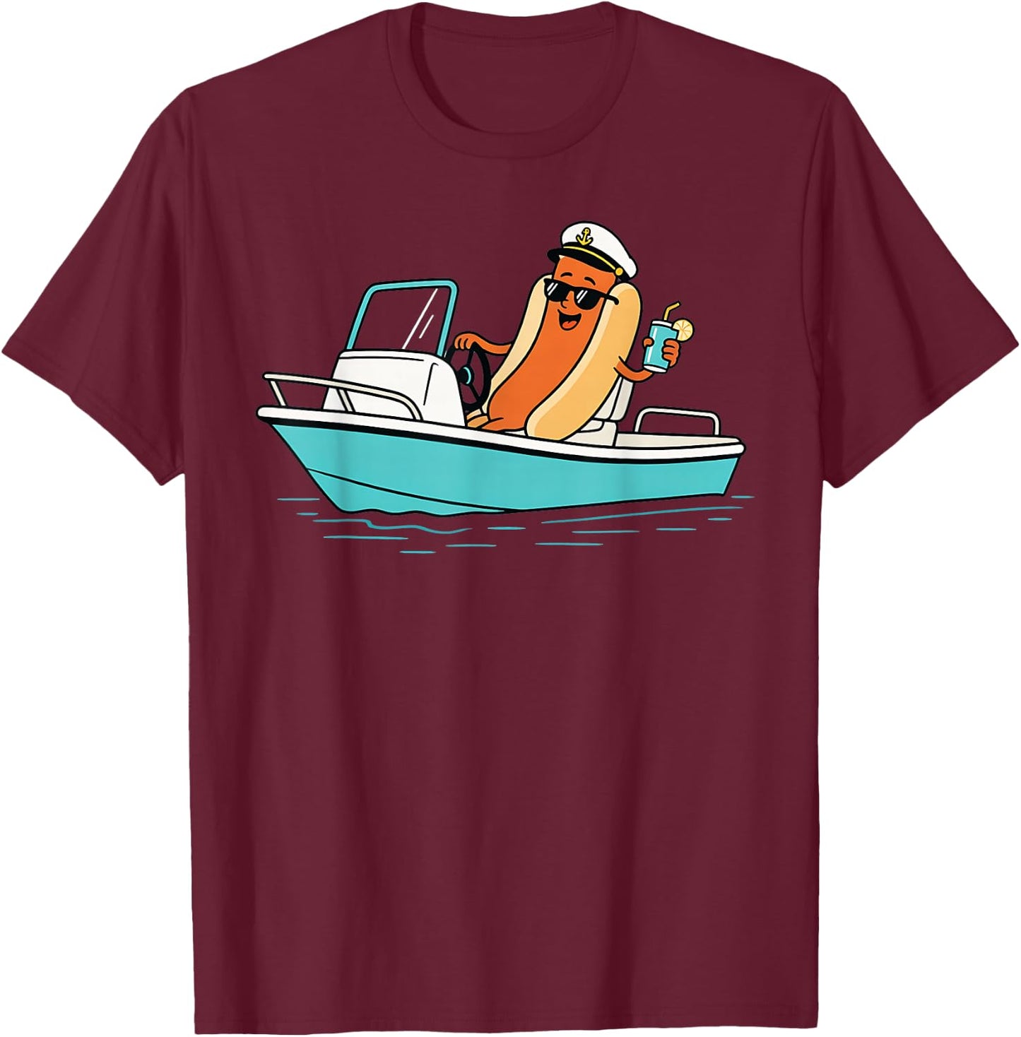 Captain Hotdog Funny Hotdog Boat Captain Lake Life Summer T-Shirt - T-Shirt | Maroon