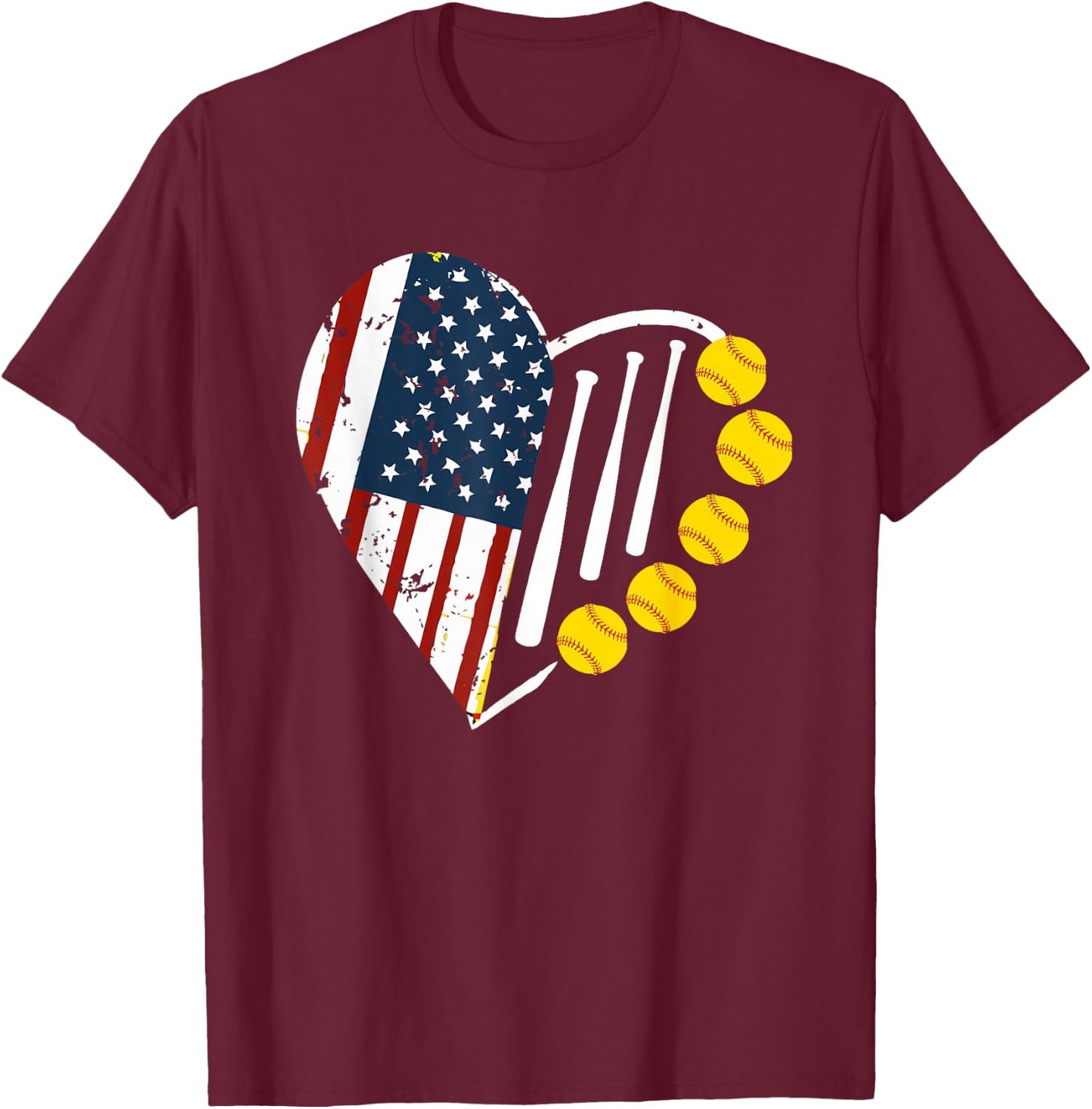 Softball American Flag 4th of July T-Shirt - T-Shirt | Maroon