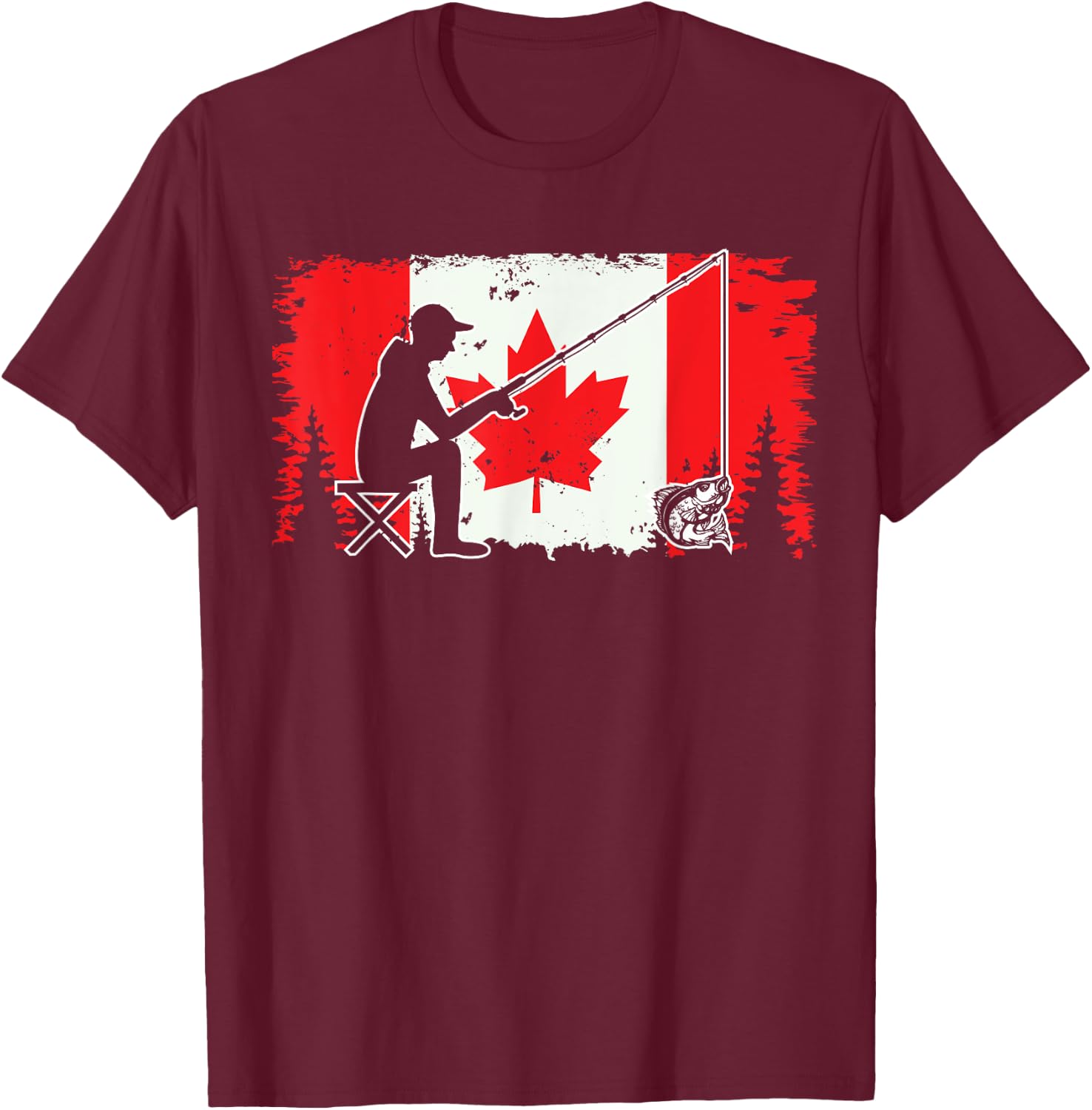 Canada Flag Walleye Fishing Canadian Fisherman Unique Fish T-Shirt - T-Shirt | Maroon
