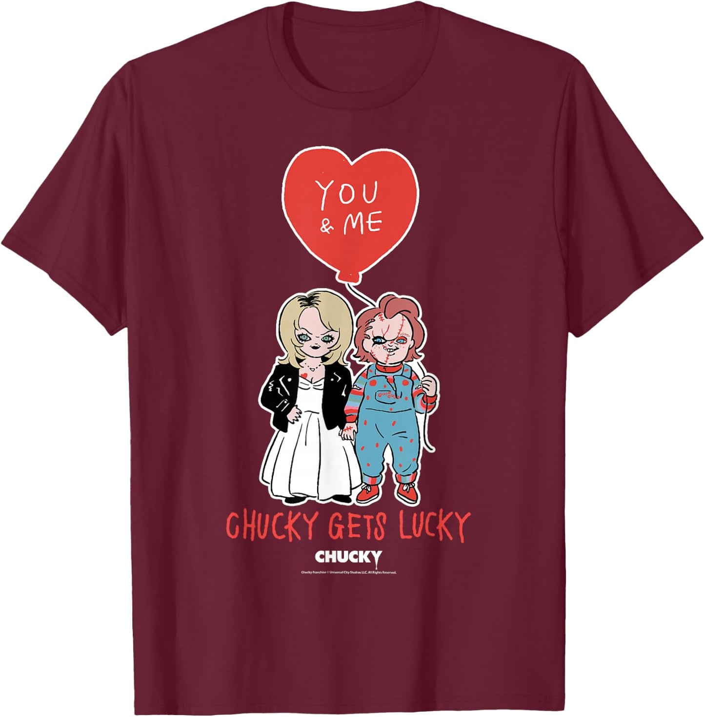 Chucky & Tiffany Chucky Gets Lucky Valentine T-Shirt - T-Shirt | Maroon