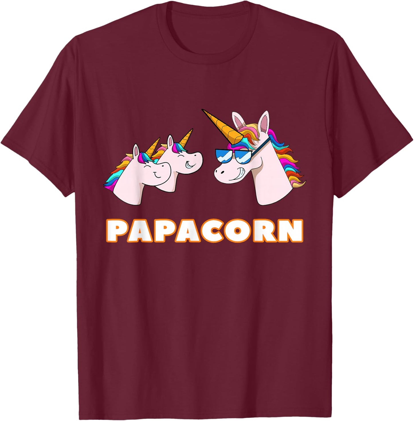 Papacorn Papa 2 Children's Dad Father Unicorn Father's Day , black T-Shirt - T-Shirt | Maroon