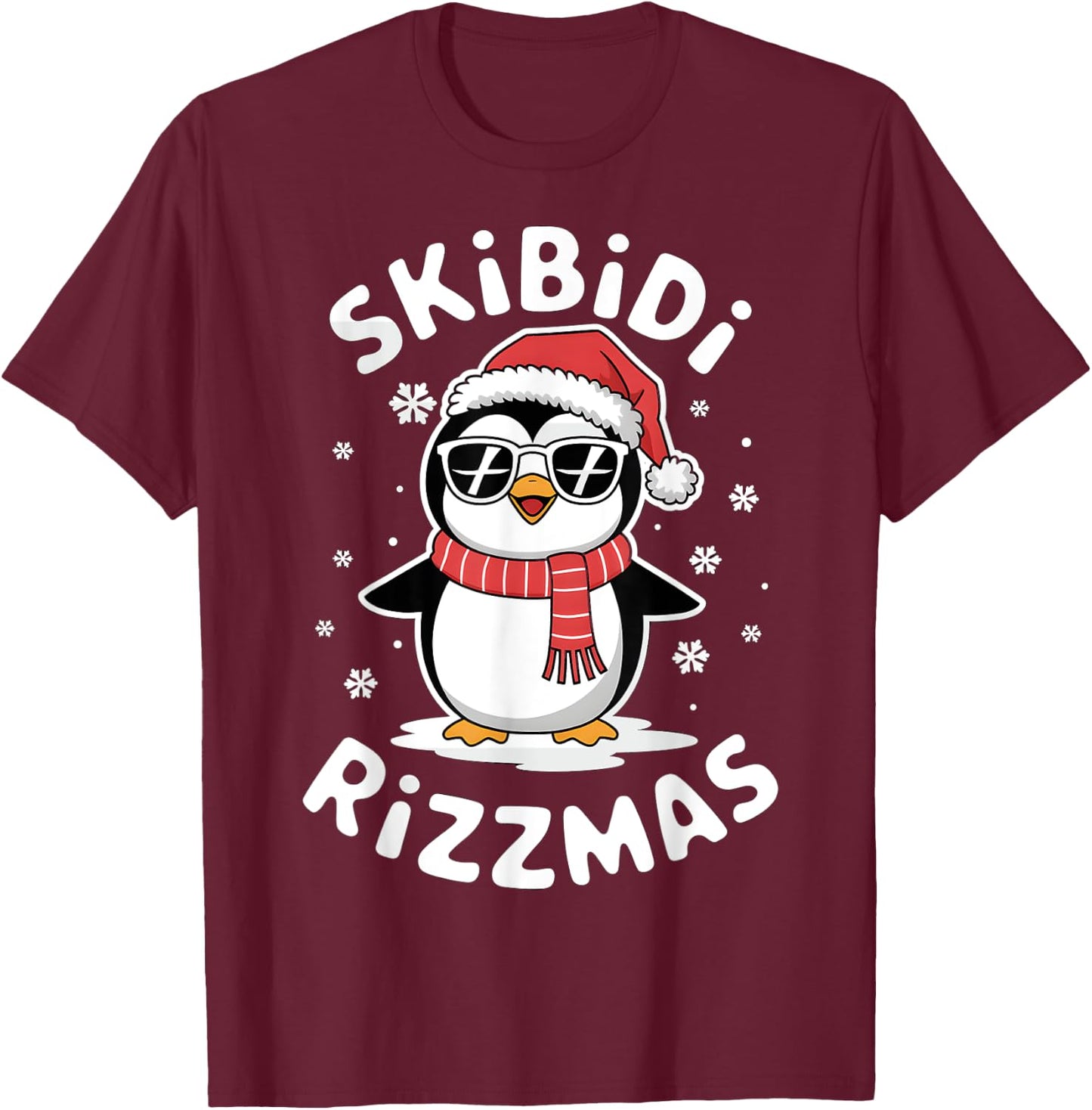 Skibidi Rizzmas Funny Christmas Christmas Season Penguin T-Shirt - T-Shirt | Maroon