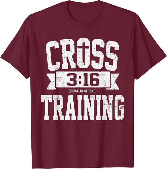 Cross Training 3 16 Christian Faith Motivational Bible T-Shirt - T-Shirt | Maroon