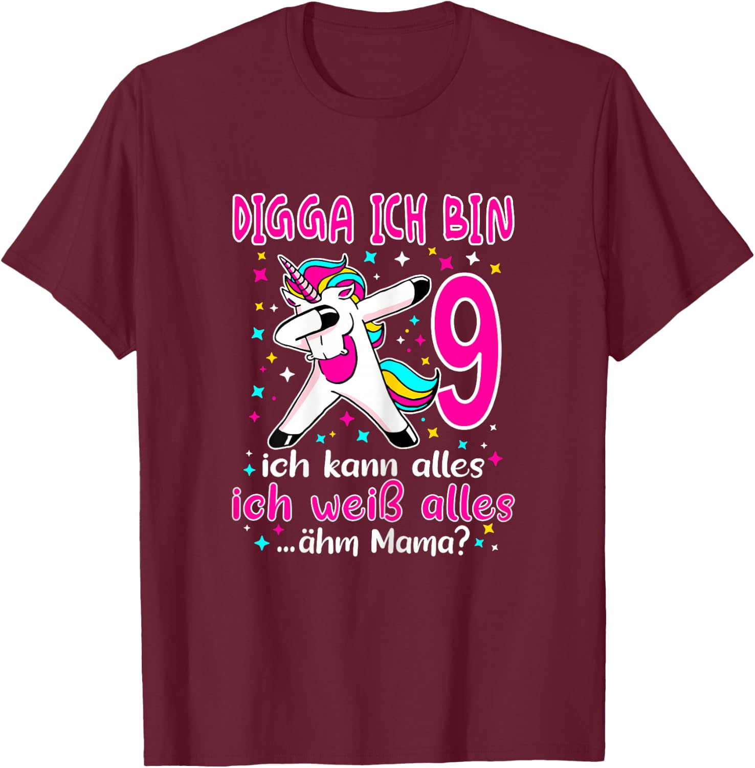9th Birthday Girl - Digga Ich Bin 9 Years , black T-Shirt - T-Shirt | Maroon