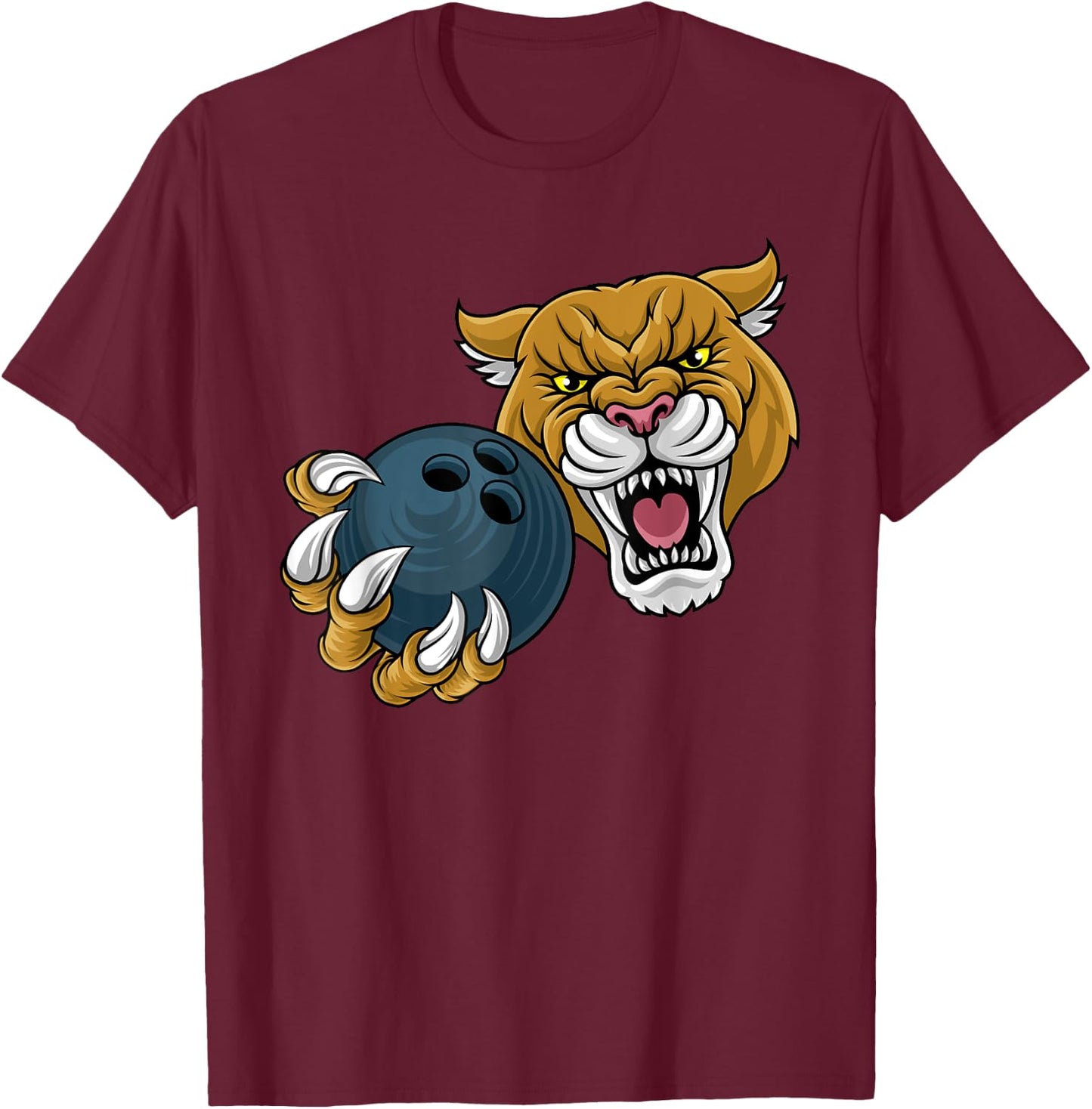 Cougar Panther Mountain Lion Puma Bowling Cartoon T-Shirt - T-Shirt | Maroon