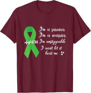I'm A Survivor Green Ribbon TBI Warrior Brain Injury Month T-Shirt - T-Shirt | Maroon