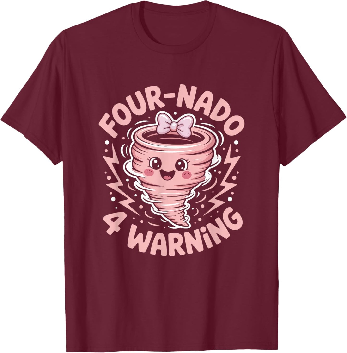 Four-nado Warning 4th Birthday Girl Tornado Four Year Old T-Shirt - T-Shirt | Maroon
