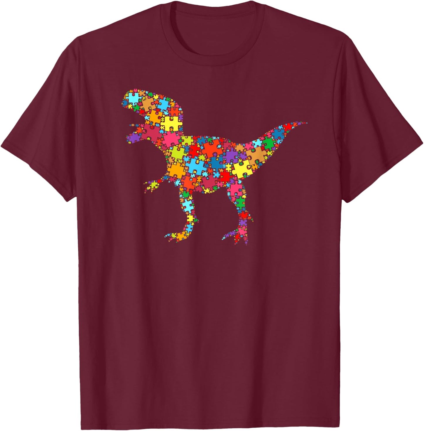 Dinosaur Puzzle Women Men Autism Awareness - Tyrannosaurus T-Shirt - T-Shirt | Maroon