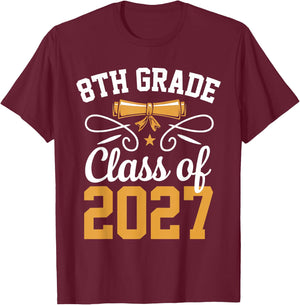 8th Grade Class of 2027 Graduate Student School Graduation T-Shirt - T-Shirt | Maroon