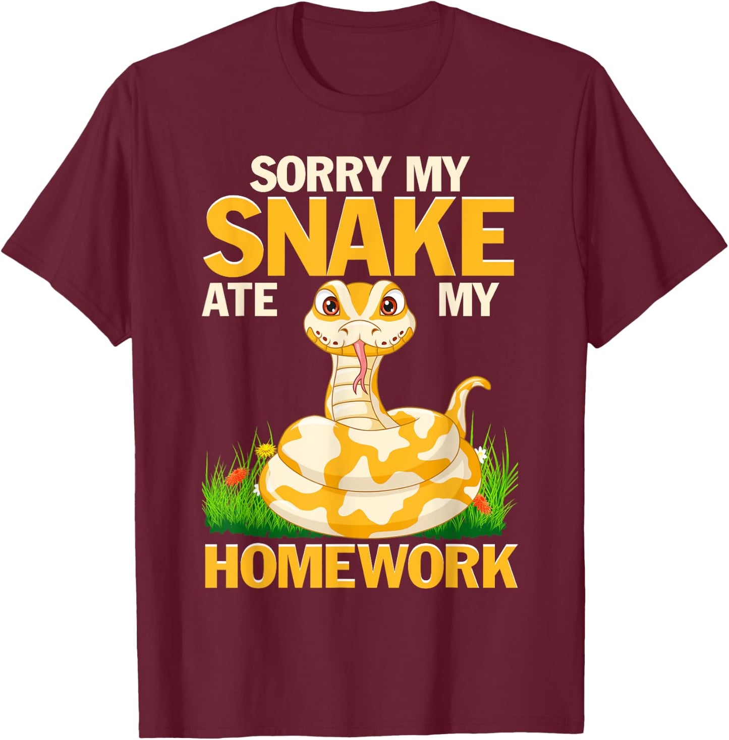 Funny Snakes Sorry My Snake Ate My Homework Python Reptile T-Shirt - T-Shirt | Maroon