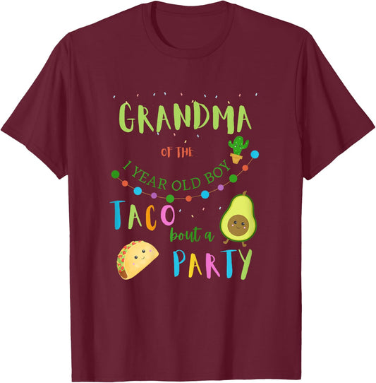 Grandma 1st Birthday Taco Bout A Party Family Matching T-Shirt - T-Shirt | Maroon
