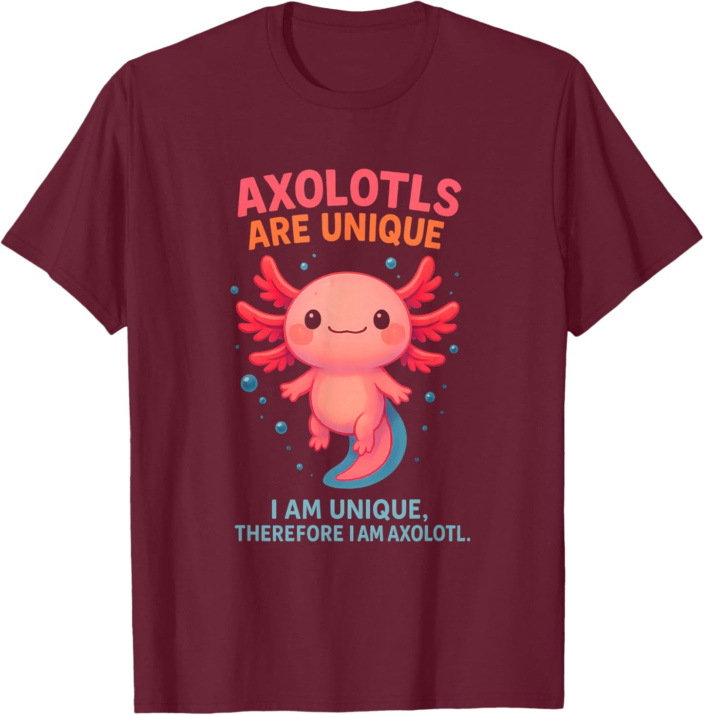 Axolotl Unique Cute Pink Blue Water Creature Individuality T-Shirt - T-Shirt | Maroon