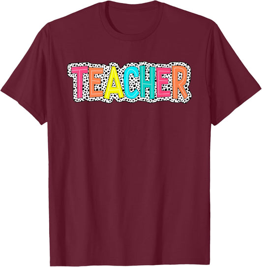 Teacher Dalmatian Dots Inspirational Back to School Costume T-Shirt - T-Shirt | Maroon