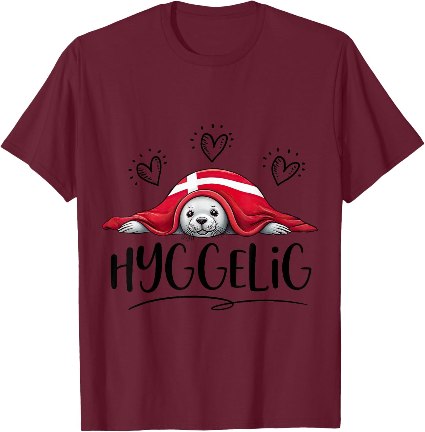 HYGGELIG - HYGGE - Denmark - B , gray T-Shirt - T-Shirt | Maroon