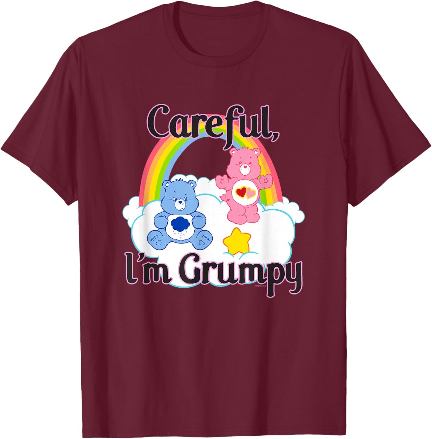 Care Bears Careful, I'm Grumpy Cute Retro Cartoon T-Shirt - T-Shirt | Maroon
