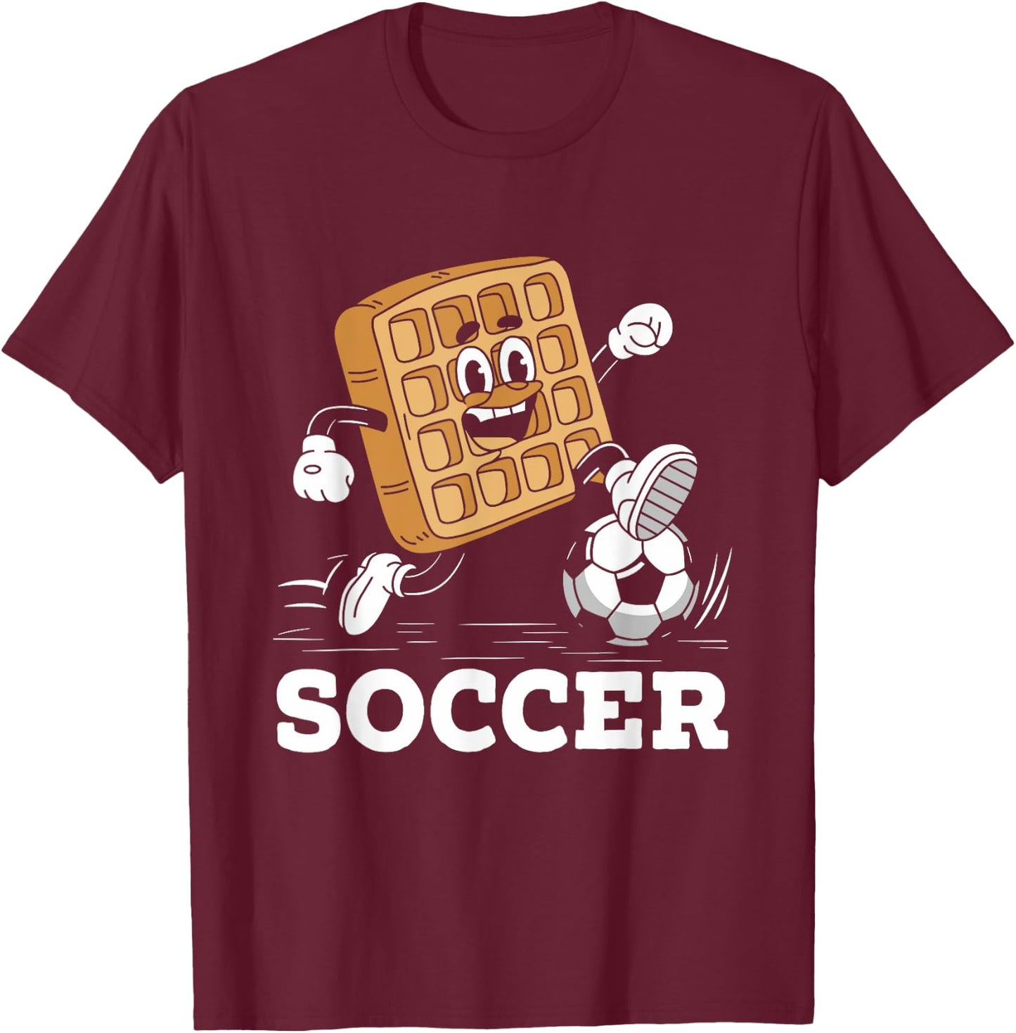 Waffle Playing Soccer Waffles Food Lover T-Shirt - T-Shirt | Maroon
