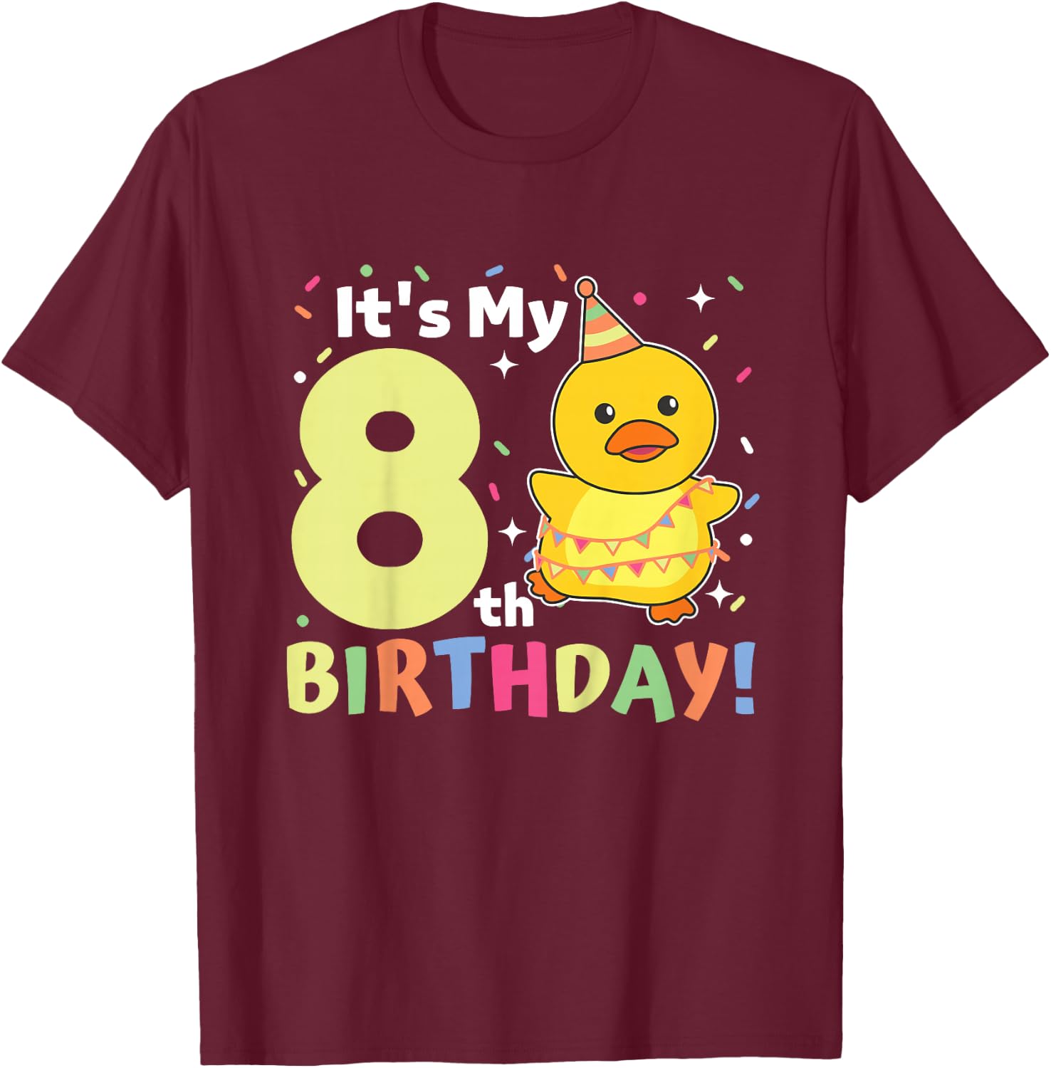 8th Birthday Duck For Children Eight Years Old T-Shirt - T-Shirt | Maroon
