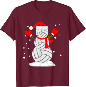 Volleyball Snowman Funny Christmas Shirts T-Shirt - T-Shirt | Maroon
