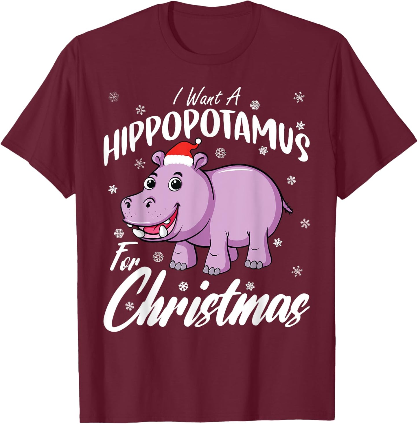 Christmas Hippo Shirt by T&T -Kids Xmas Hippo Black Small T-Shirt - T-Shirt | Maroon