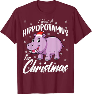 Christmas Hippo Shirt by T&T -Kids Xmas Hippo Black Small T-Shirt - T-Shirt | Maroon